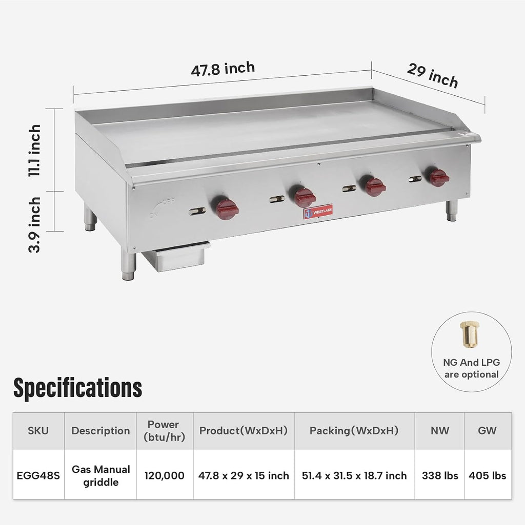 48"W Commercial Gas Griddle Countertop
