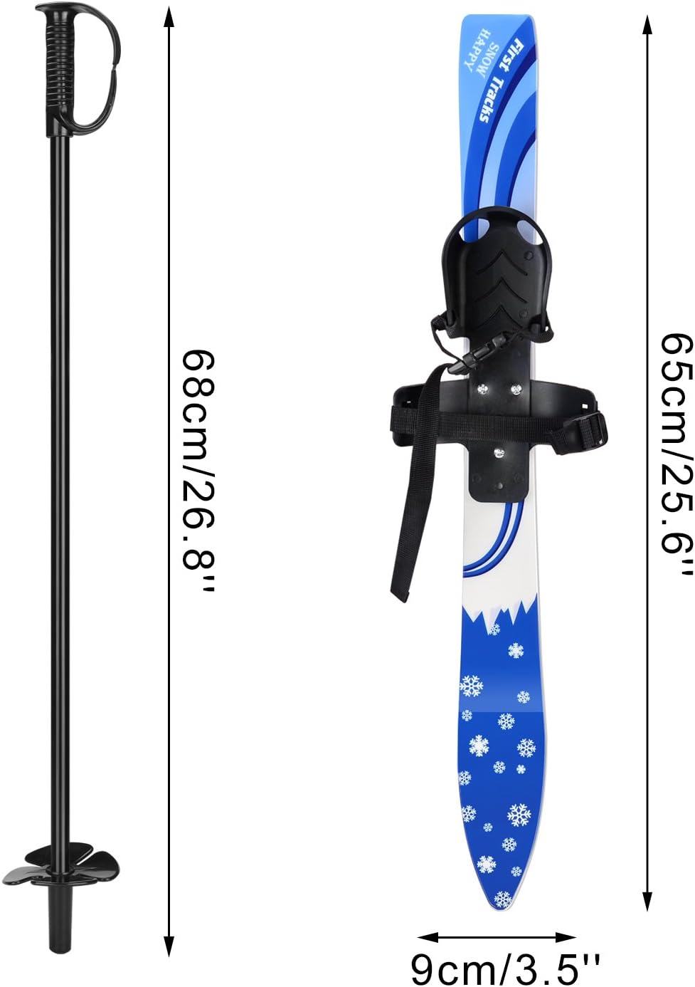 Kid's Beginner Snow Skis and Poles, Low-Resistant Ski Boards for Age 4 and Under, Lightweight, Sturdy and Safe, Blue