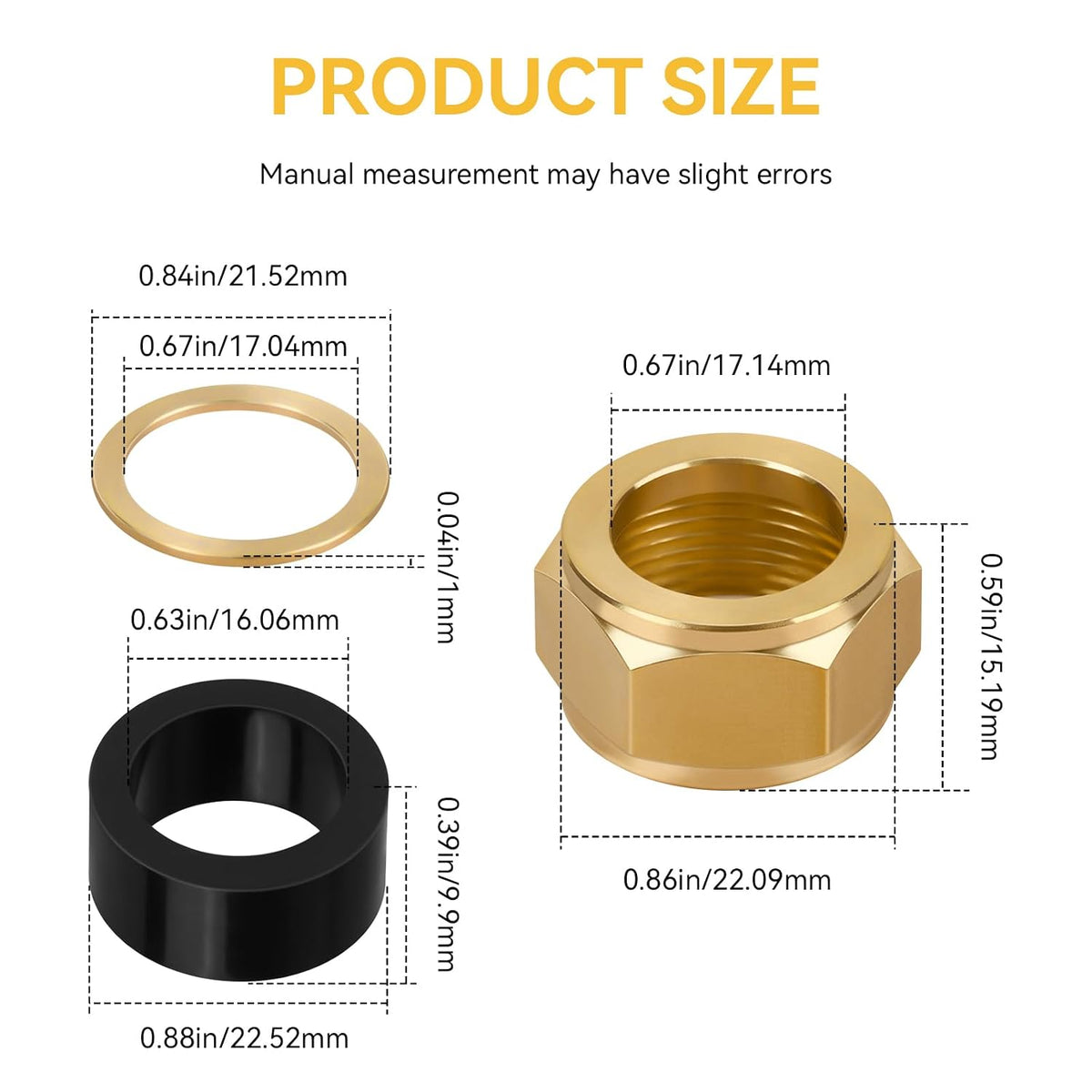 Sight Glass Steamer Parts 5/8" ID Gaskets, Washers, Brass Nuts Set