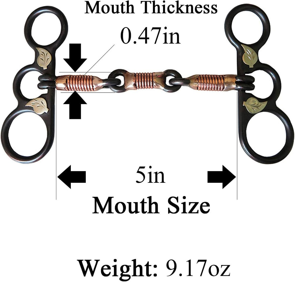 Horse Training Bit Western - 5" Copper Wire Wrapped Sweet Iron Mouth and Black Steel Cheek with Hand Engraved Silver