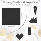 Black Cloth Napkins - 8 Pack 17" x 17" Washable Polyester Napkins