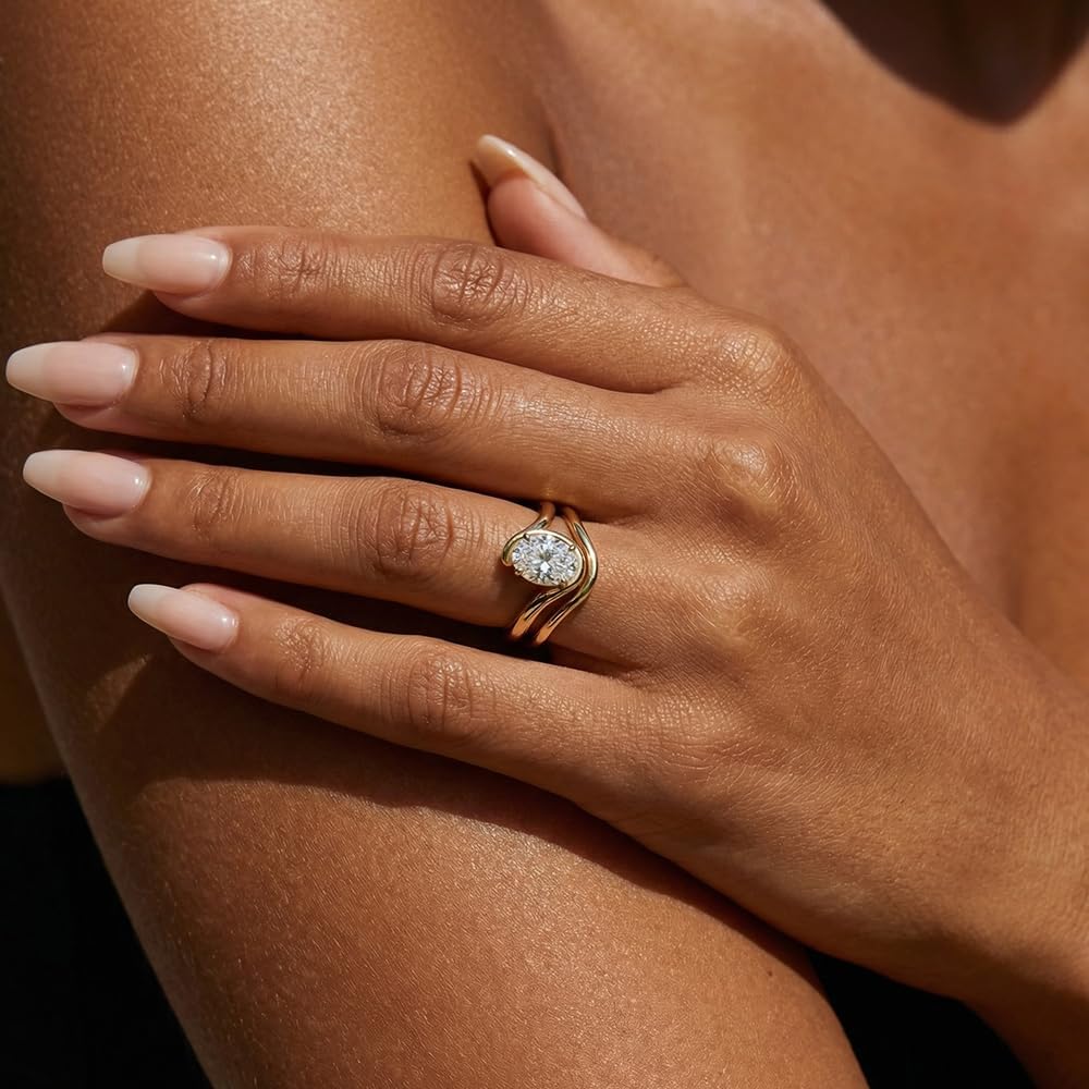 14K Gold Plated Stackable Rings for Women, Non Tarnish Cubic Zirconia Wedding Bands, Dainty Engagement & Promise