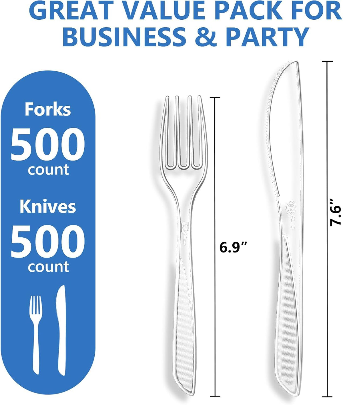 1000 Count Plastic Silverware Heavy Duty -500 Forks, 500 Knives