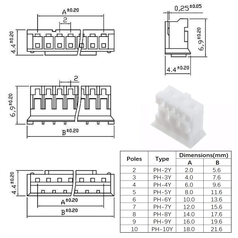 1550PCS JST PH 2.0mm Connector Assortment Kit 2.0mm Pitch Male Female 2/3/4/5/6/7/8/9/10 Pin Housing Adapter Plug Terminal
