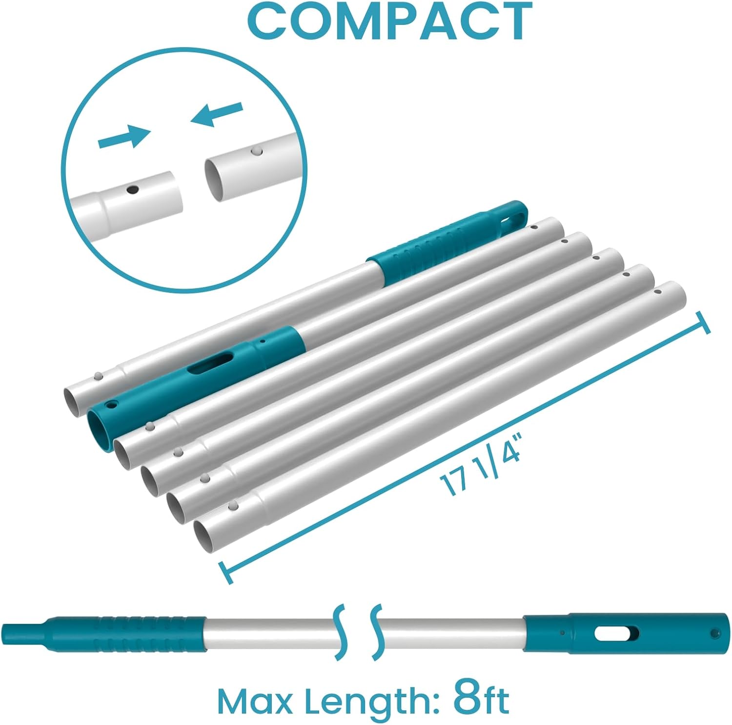Above Ground Pool Cleaning Kit with Garden Hose Pool Vacuum, Aluminum Frame Leaf Rake Net, Wall Brush and 8Ft Pole