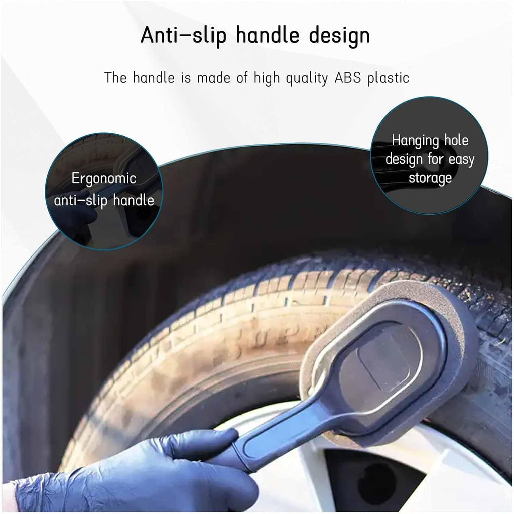 Tire Shine Applicator Brush, High-Density Sponge Tire Dressing Applicator Pad with Long Handle, Multipurpose Curved