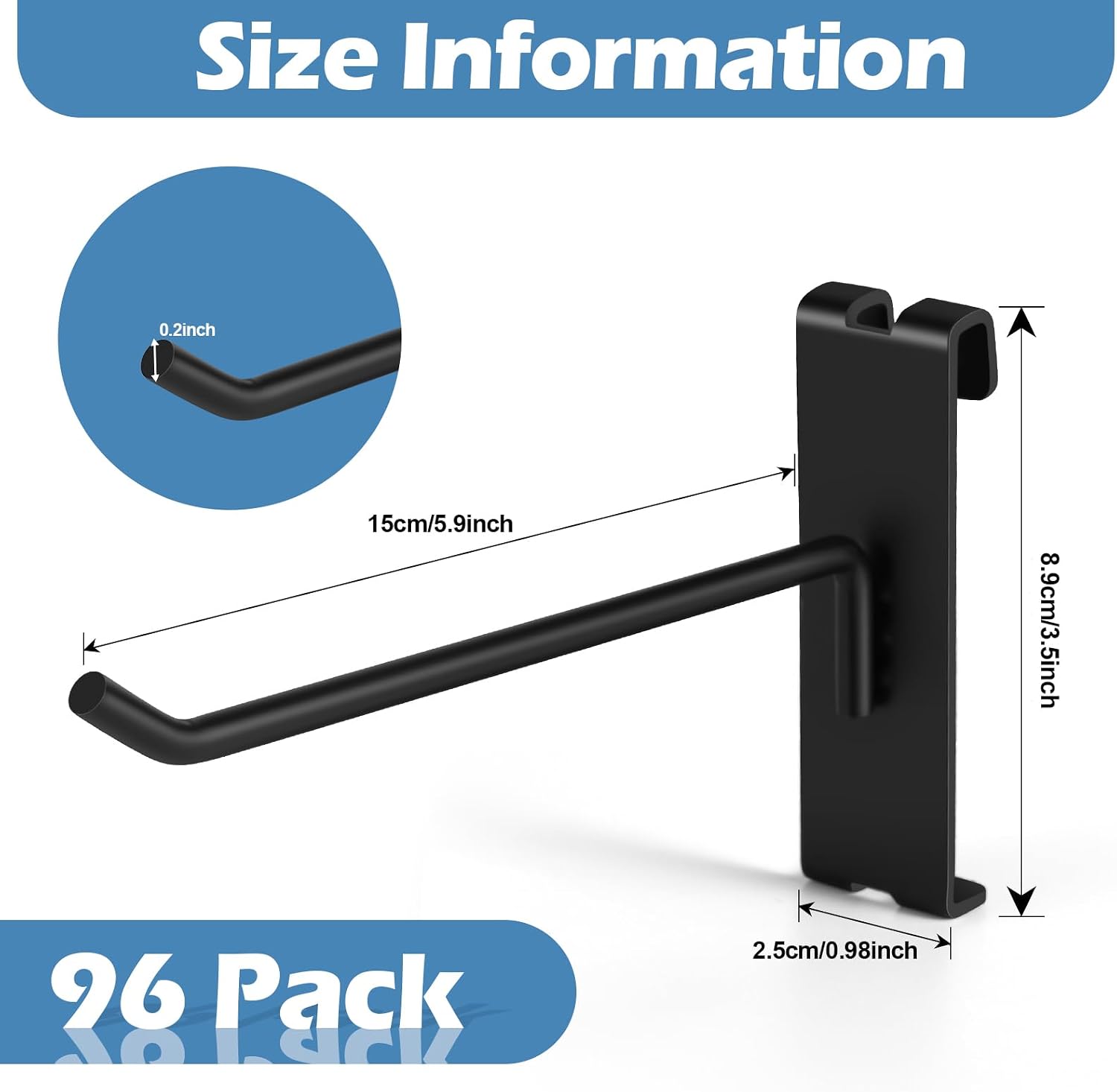 Heavy Duty 6" Gridwall/Grid Panel Hooks, Black (96-Pack, 6-inch)