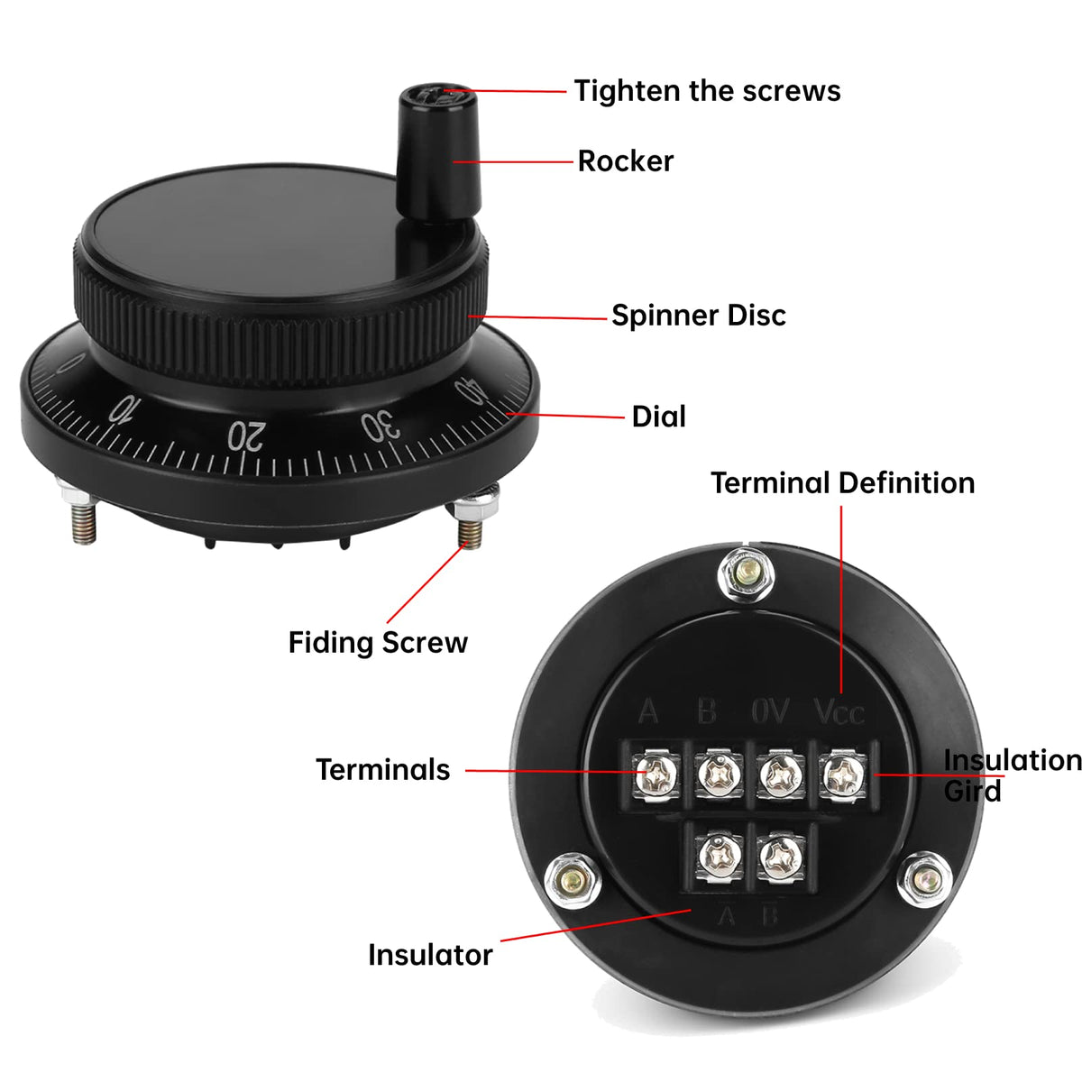 CNC Pulse Encoder Hand Wheel 60MM 6 Terminal Manual Pulse Generator for Milling Machine and CNC Router Control System(black)