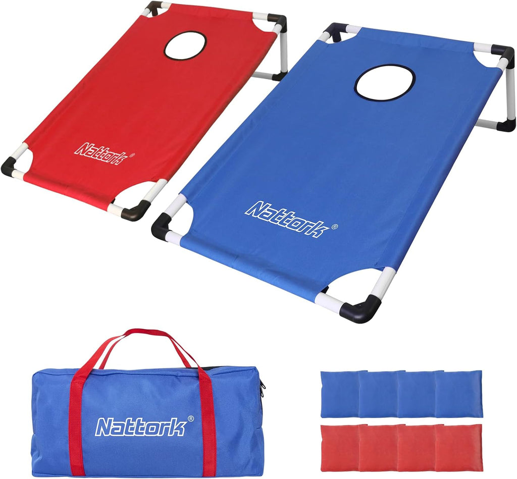 Portable Cornhole Set PVC Framed Corn Holes Outdoor Game Set with 2 Cornhole Boards, 8 Cornhole Bean Bags and