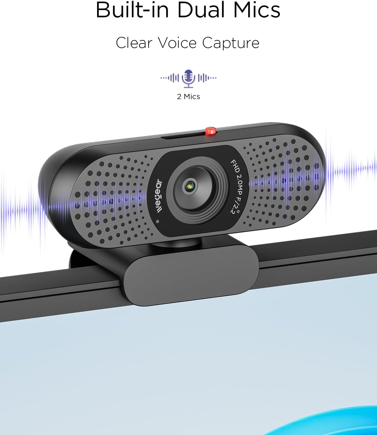 Full HD 1080p Webcam for PC, Laptop & Desktop, Built-in Dual Microphones, Privacy Cover, 85°FOV, Fixed Focus, Plug &