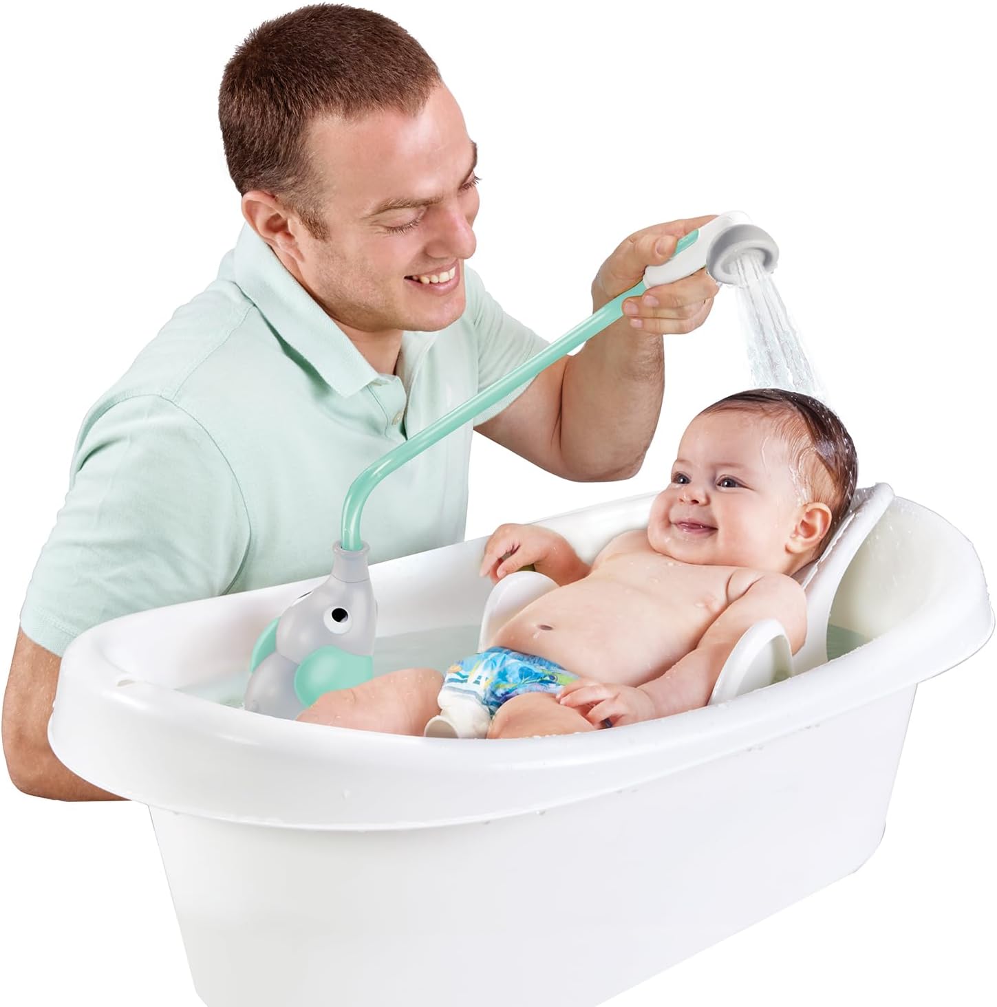 Baby Bath Shower Head - Elephant Water Pump and Trunk Spout Sprayer - One Handed Flow Control for Newborn Babies in