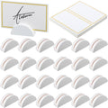 24 Pcs Wooden Table Number Stands with Tented Cards,White | Place Card Holders for Weddings, Semicircle Wood Base