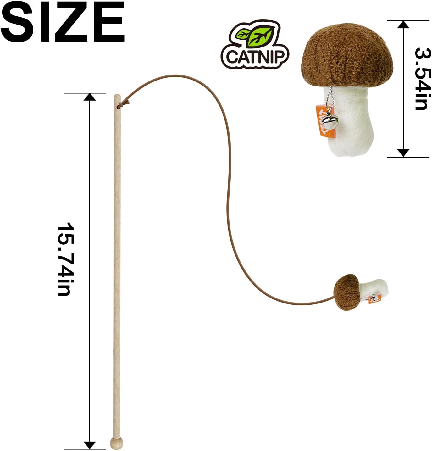 Cat Wand Toy for Indoor Cats, Wood Cat Stick Toy with Mushroom Catnip Toy,Interactive Cat Toy.