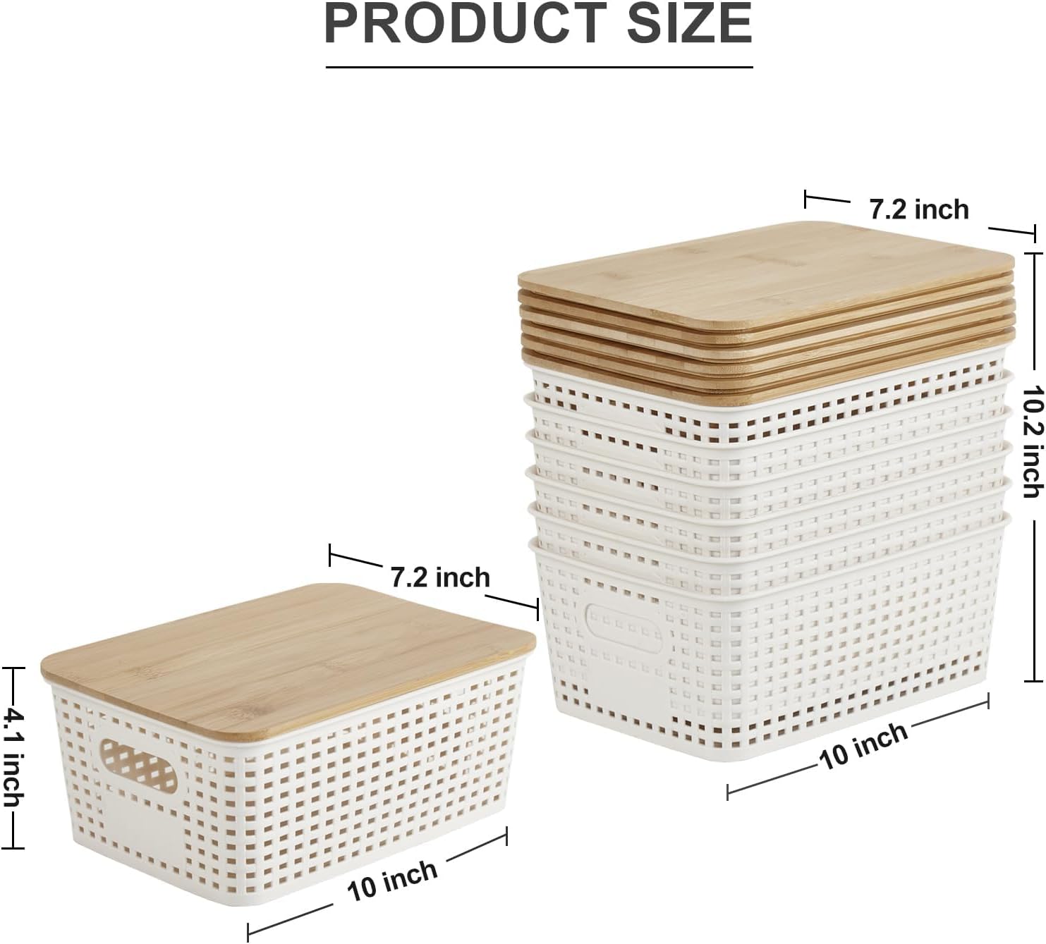 Small Plastic Storage Bins with Bamboo Lids 5.2qt Stackable Box Basket Pantry Decorative Containers Cute with Labels