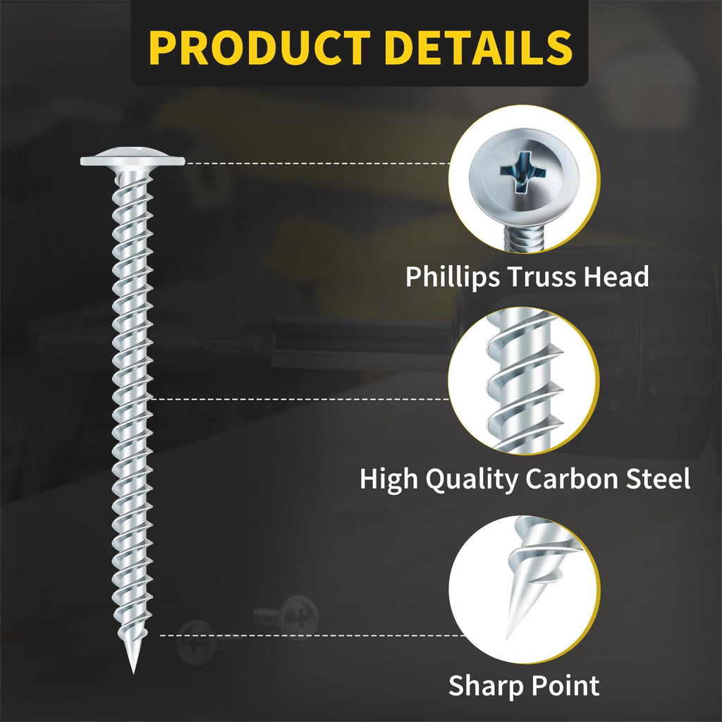 Truss Head Wood Screws #8 x 2 Inch, 50PCS, Self Tapping Screws