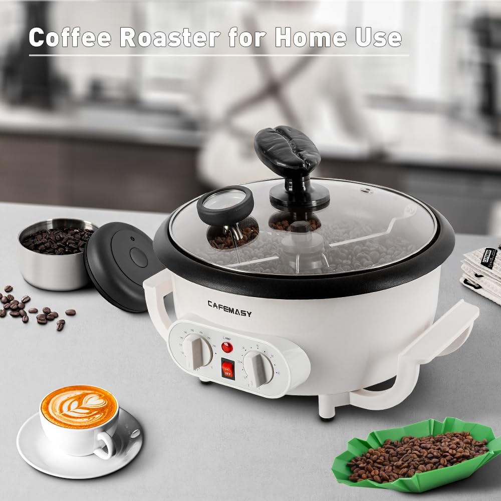 Home Coffee Bean Roaster Machine - CAFEMASY Coffee Bean Handle Design Electric Automatic Coffee Roaster with Timer