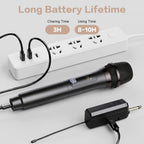 Wireless Microphone, Rechargeable Fixed Frequency Handheld Wireless Mic, Dual Cordless Dynamic Mic with Rechargeable