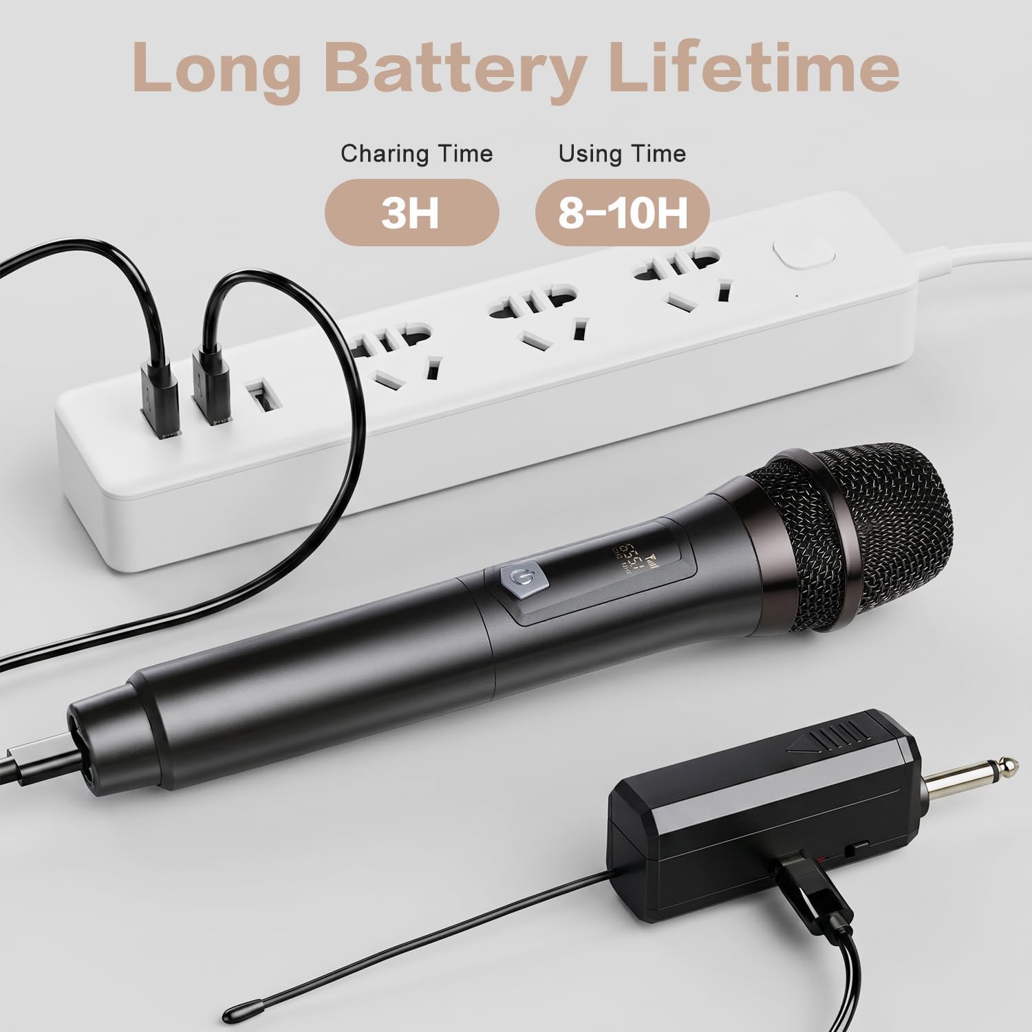 Wireless Microphone, Rechargeable Fixed Frequency Handheld Wireless Mic, Dual Cordless Dynamic Mic with Rechargeable