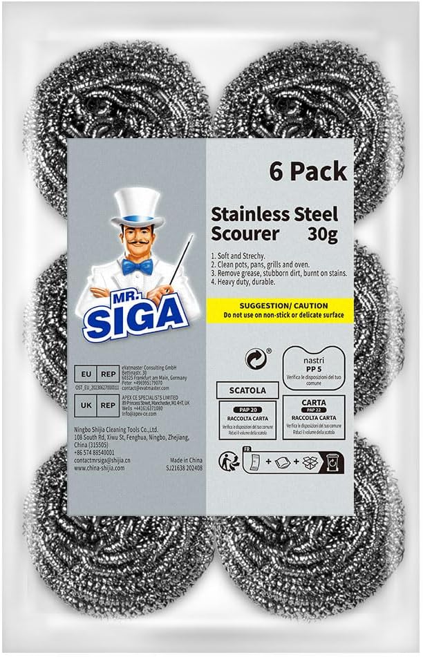 Stainless Steel Scourer, Steel Wool Scrubbers, Pack of 6