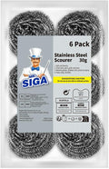 Stainless Steel Scourer, Steel Wool Scrubbers, Pack of 6