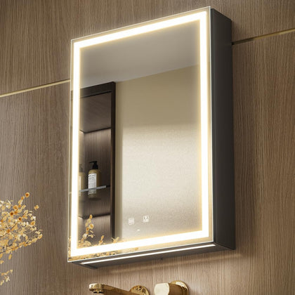 LED Bathroom Mirror Cabinet, Light Adjustment, Anti-Fog, Sockets&USBs