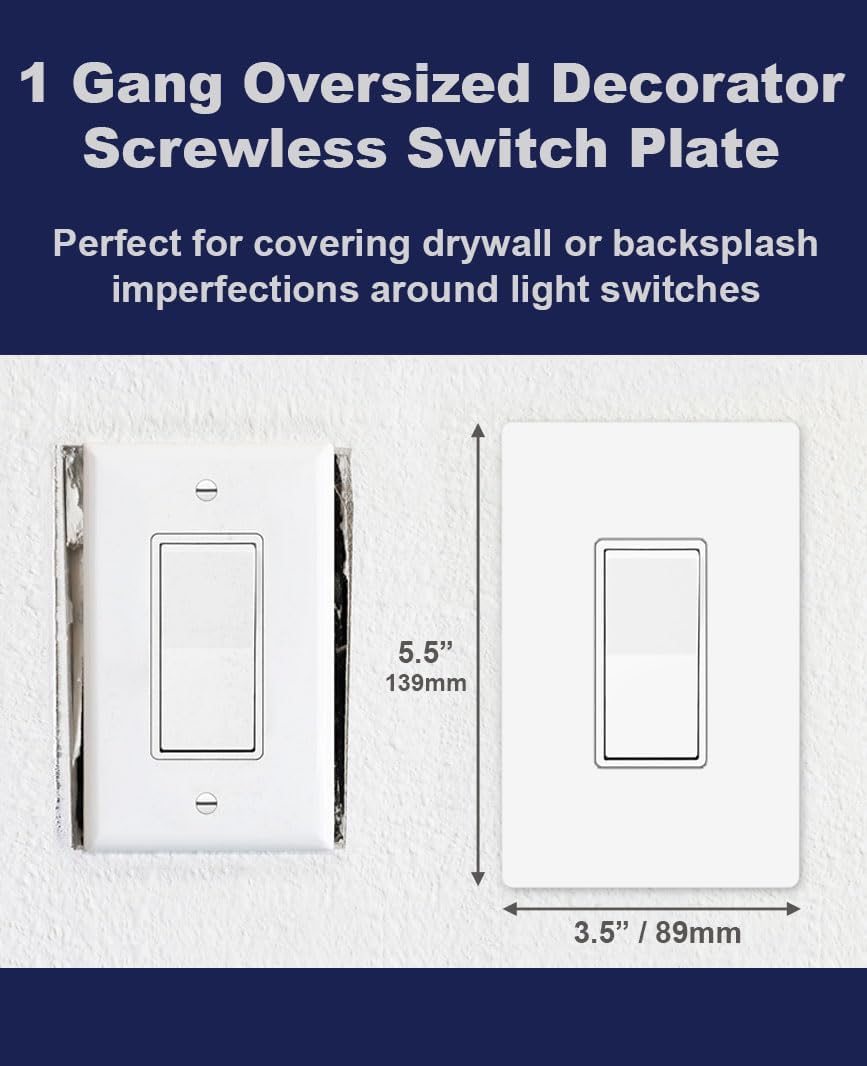 OVERSIZED Screwless Child Safe Switch Plate - 5.5" x 3.5" - Jumbo 1 Gang Decorator GFCI Style - Unbreakable