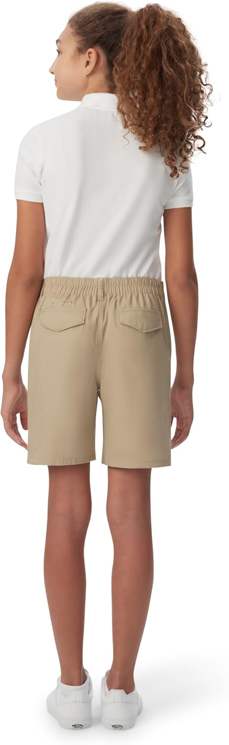 Girls' Pull-On Twill Short, Khaki, 16.5 Plus | Elastic waist-back with faux button and fly; Offered in Standard and