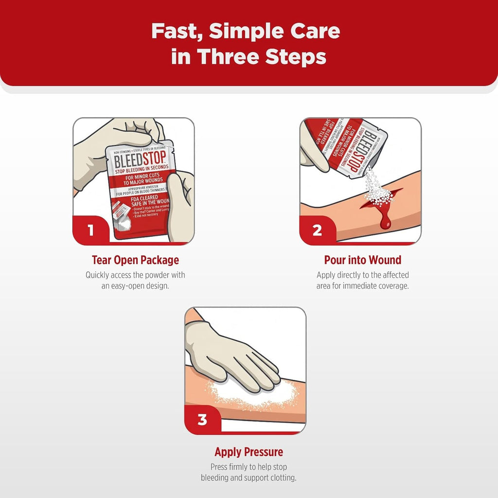 First Aid Powder for Blood Clotting, Trauma Kit, Blood Thinner Patients, Camping Safety, and Survival Equipment for