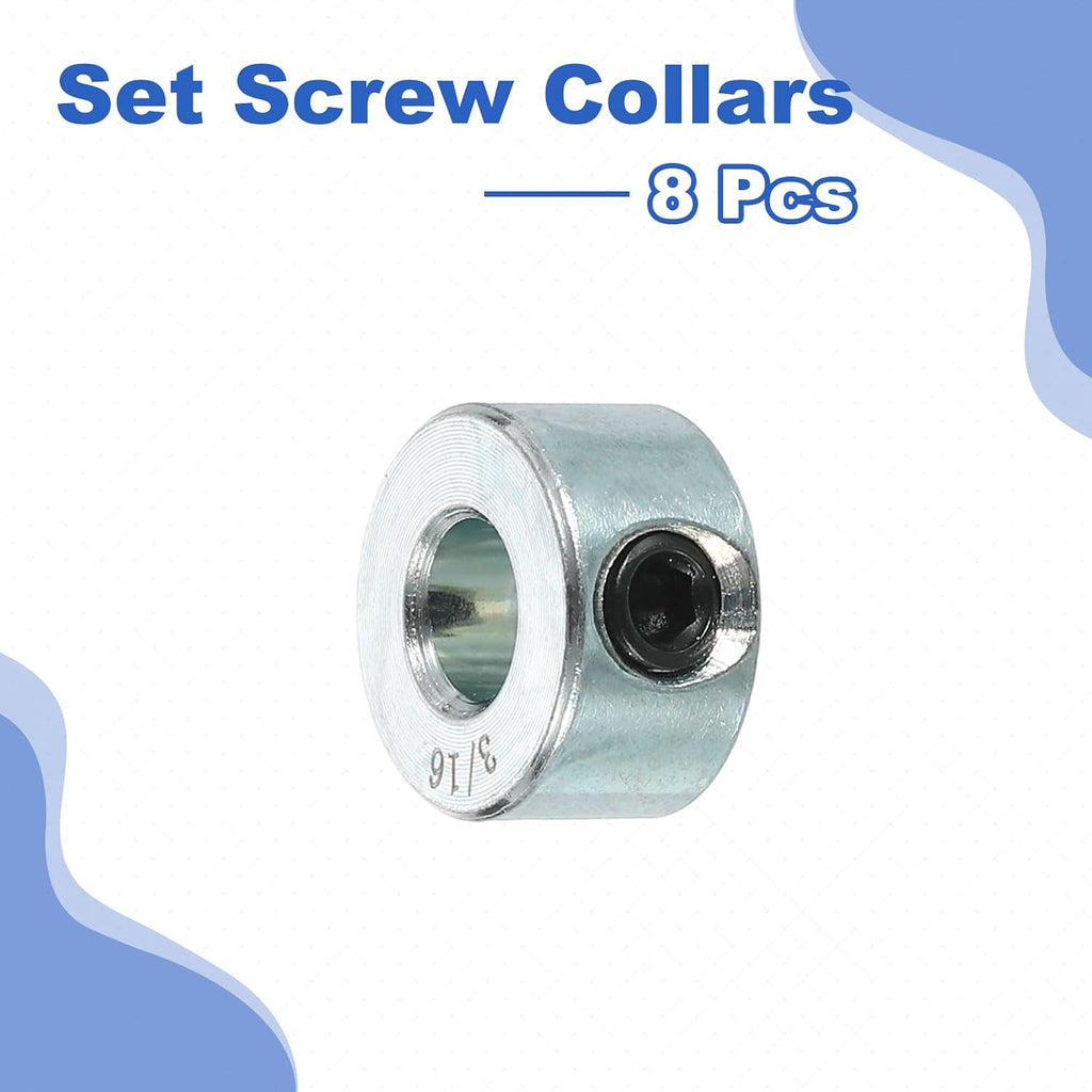 uxcell 8pcs Set Screw Collars 3/16" Bore Carbon Steel Shaft Collars, 7/16" OD, 1/4" Width Lock Axle Collar Clamp for Linear Rod Shaft Guide