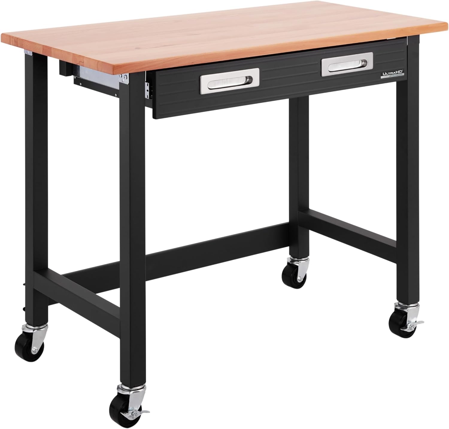 UltraGraphite Wood Top Workbench on Wheels with Sliding Organizer Drawer Table, 48", Graphite