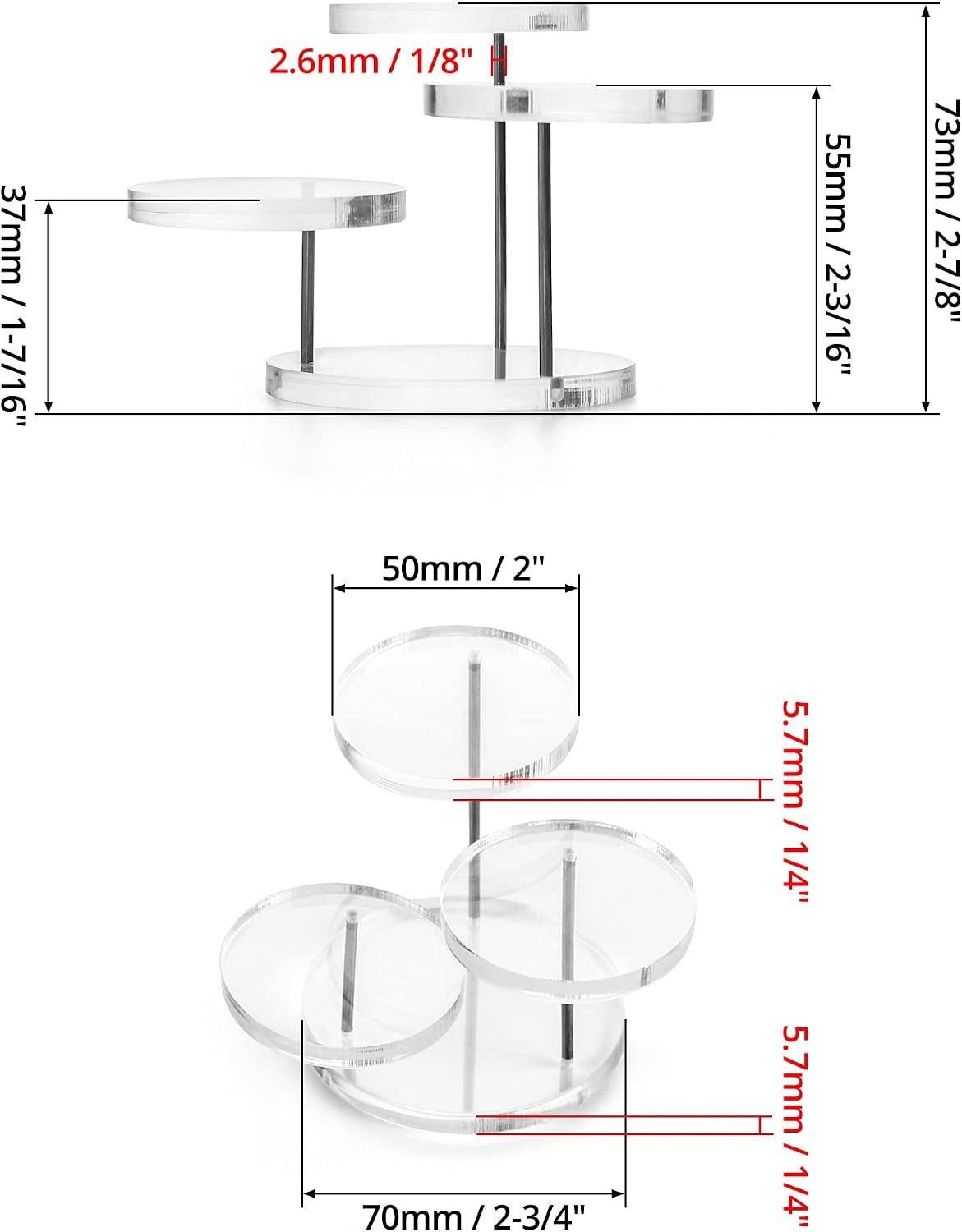 Round Acrylic Products Display Riser Stands, 3 Tier Jewelry Display Stands for Rings Earrings,Mini Figurines, Clear