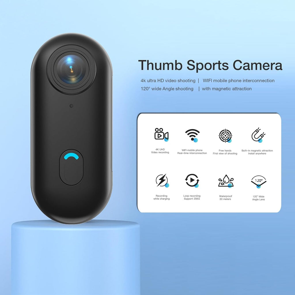 H8 64GB 4K Thumb Action Camera, Mini Body Cameras, Wearable Vlogging Camera | Multiple Accessory Mount Anywhere Small