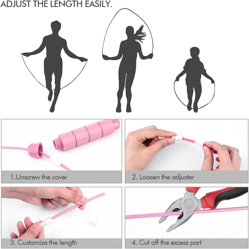 Jump Rope, Tangle-Free Rapid Speed Jumping Rope Cable with Ball Bearings for Women, Men, and Kids, Adjustable Steel