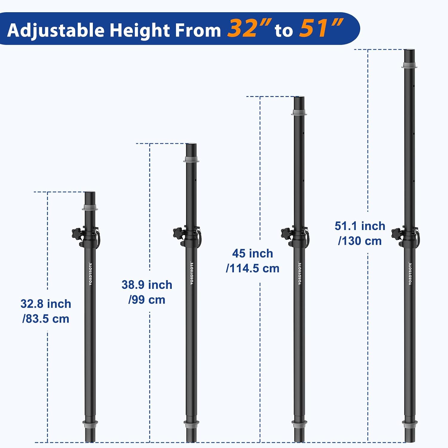2-Pack Extend Subwoofer Poles Only Fit Subs with 35mm Pole Mount | 32.8"-51.1" Height Adjustable, 35mm Pole Mount