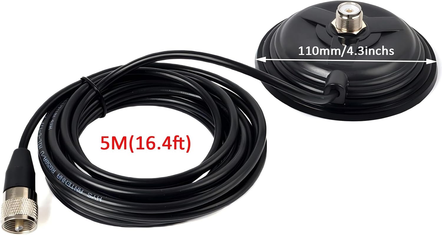 SO-239 Magnet Mount Style W/5M(16.4ft) RG58 Coaxial Cable PL-259 | 30.8 lbs Pull Strength Magnetic Base For