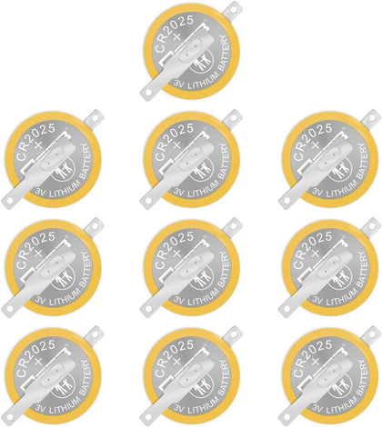 EEBM 10 Pack CR2025 Battery 3V Lithium Battery Button Coin Battery 2025 Gameboy Cartridge Battery Soldered Sheet