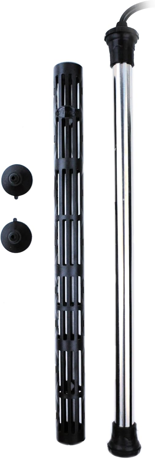 Titanium Aquarium Heater THU Series, Premium Nickel Coil, Large 19mm Tube, Heater Guard, 300 Watts