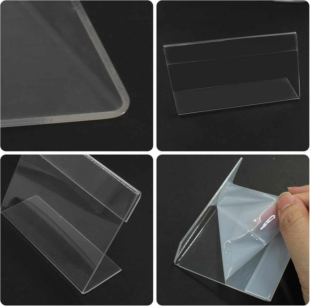 12 Pack Mini Clear Acrylic Sign Display Holder, L Shaped | Name Card Price Card Display Stand, For Office, Store