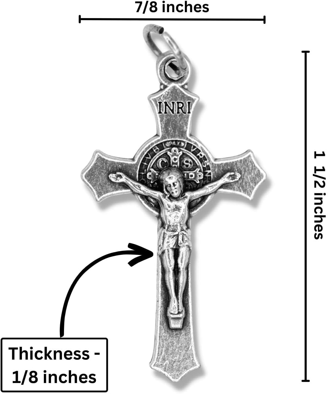 Pack of 100 - St Benedict Crucifix for Rosary Making (1.5 Inch) Silver Oxidized Crosses for Bulk Catholic Necklaces