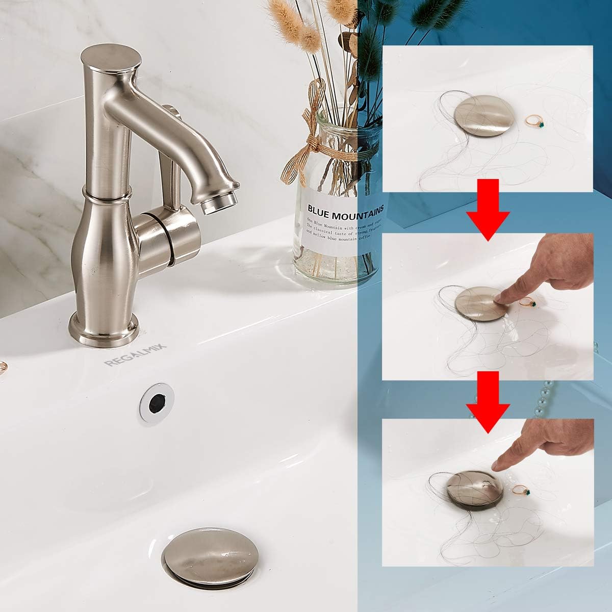 Vessel Sink Drain for Bathroom, Pop-up Drain With Detachable Basket Stopper, Anti-Explosion And Anti-Clogging Drain