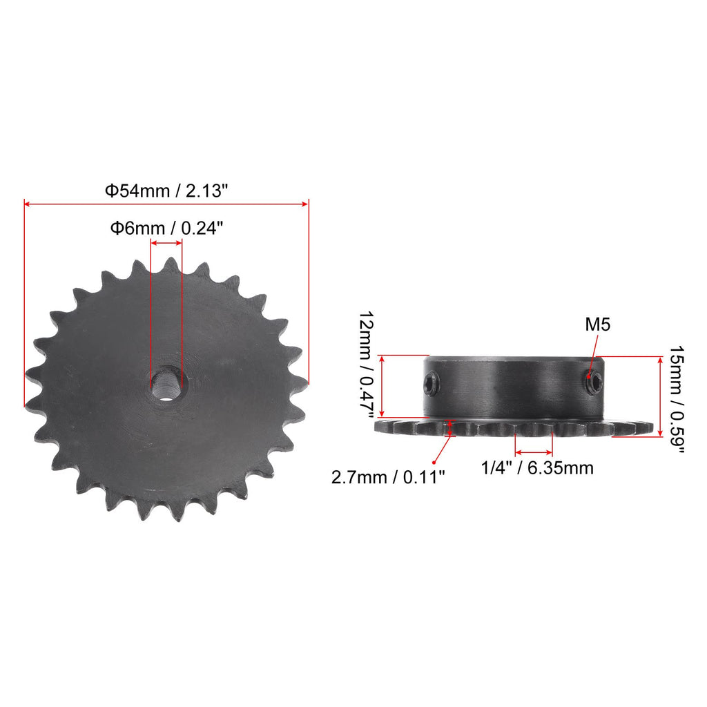 uxcell 25 Tooth Roller Sprocket B Type #25 Chain Single Strand 6mm Bore