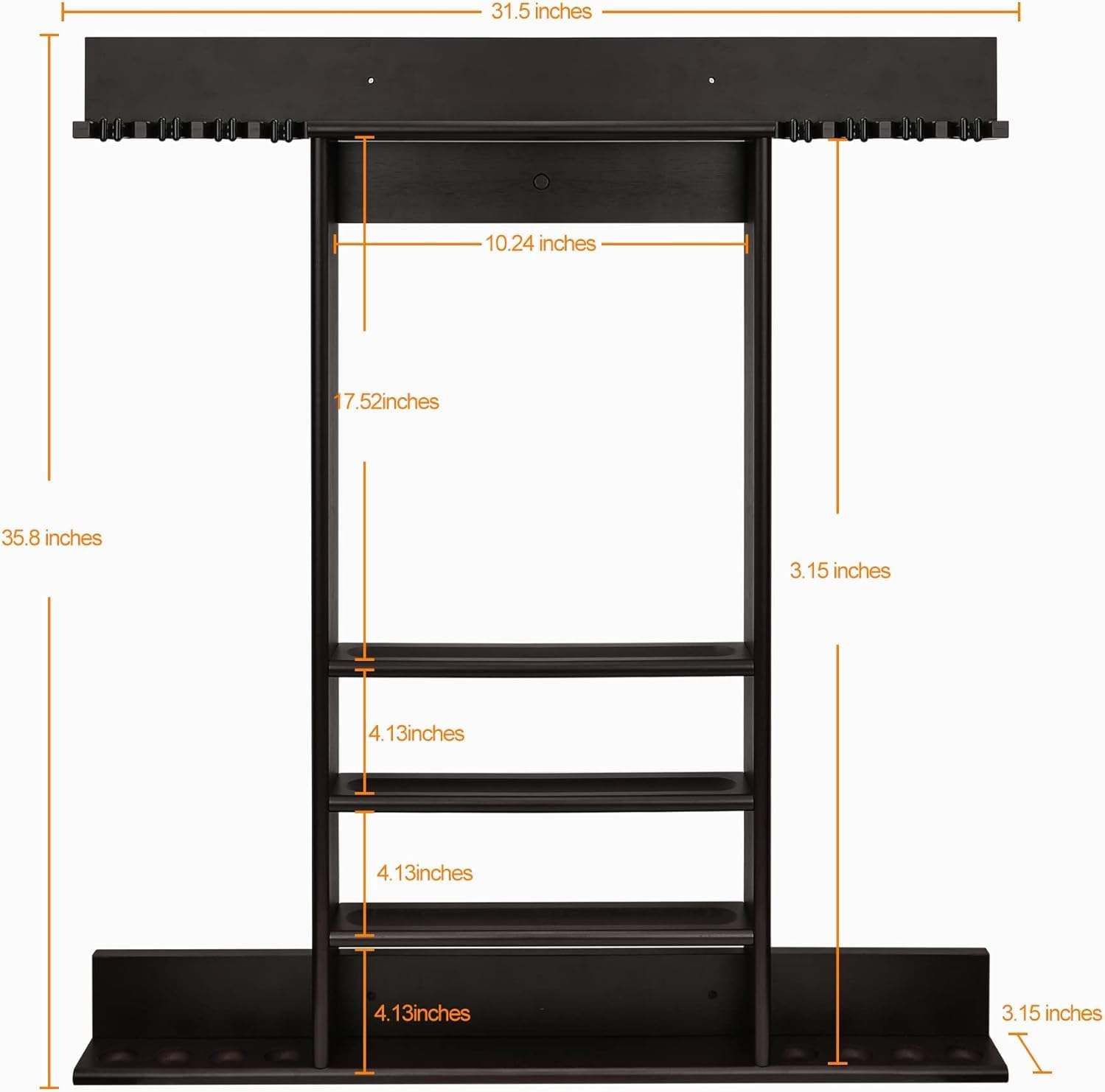 Pool Cue Rack Wall Mount,Cue Stick Holder,Wall Pool Stick Holder,Dark Brown | Holds 8 Cues and Full Set of Balls