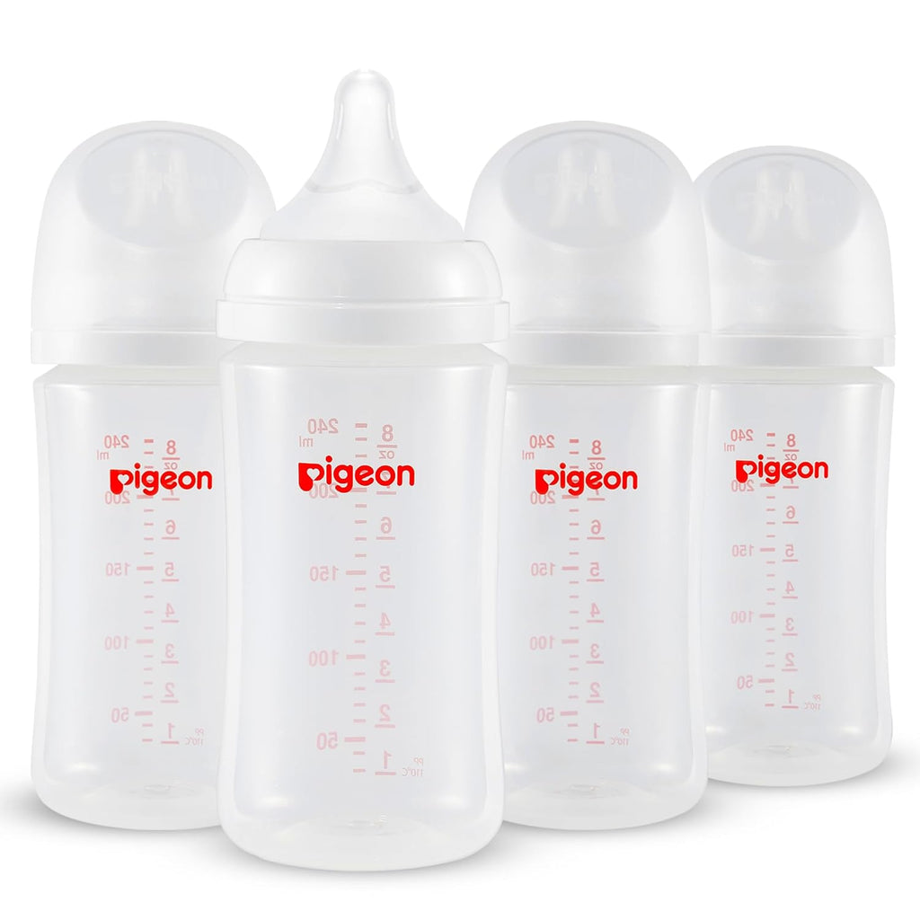 PP Nursing Bottle Wide Neck, Anti-Colic, Streamlined Body, Natural Feel, Easy to Clean, 8.1 Oz(Pack of 4), Includes