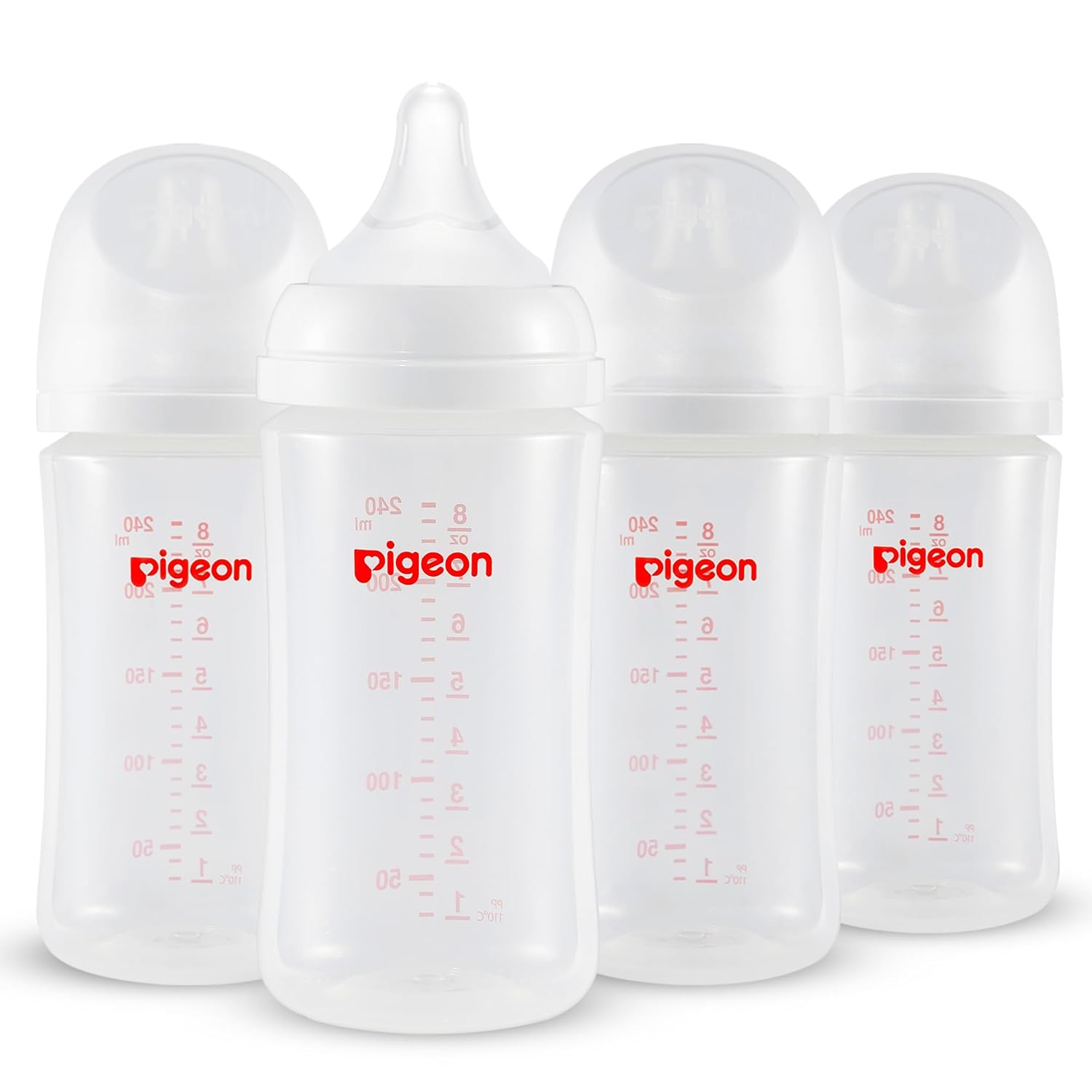 PP Nursing Bottle Wide Neck, Anti-Colic, Streamlined Body, Natural Feel, Easy to Clean, 8.1 Oz(Pack of 4), Includes