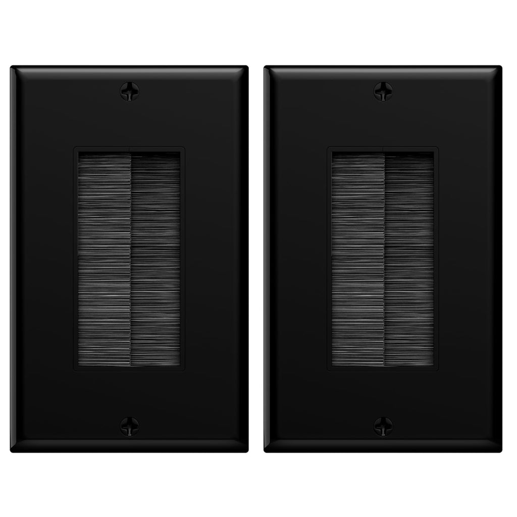 VCE Brush Wall Plate for Low Voltage Cables, Black, 2-Pack
