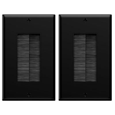 VCE Brush Wall Plate for Low Voltage Cables, Black, 2-Pack