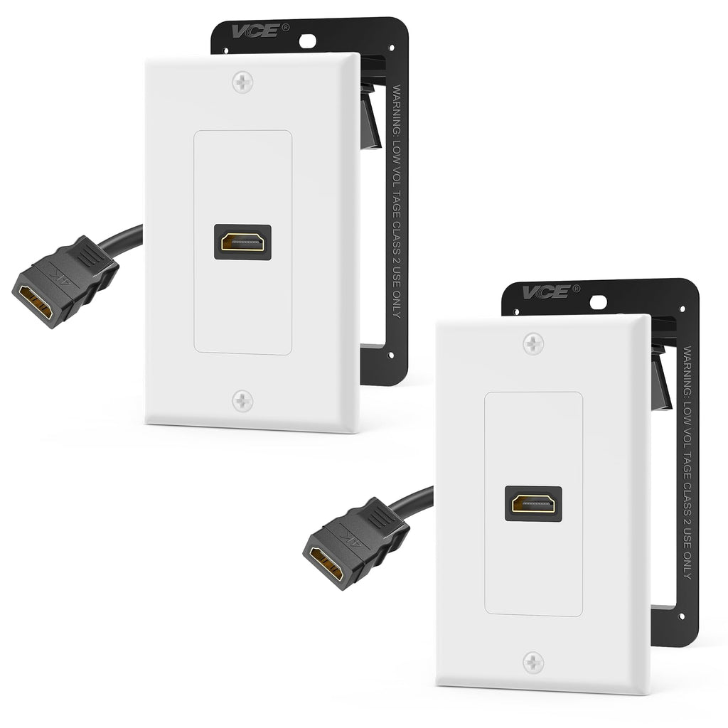 VCELINK 4K HDMI Outlet Wall Plate 1-Port Kit, with Mounting Bracket, 2 Pack