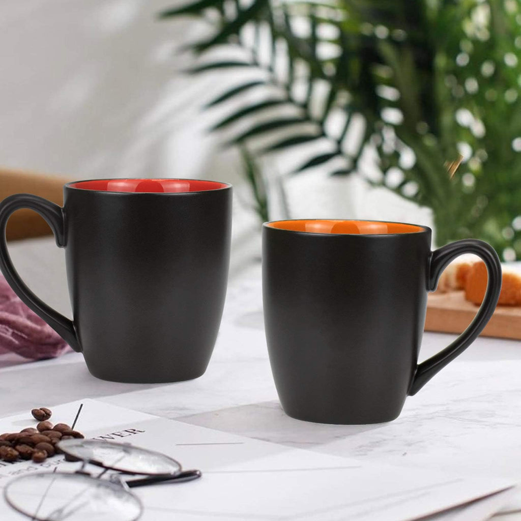Set of 6 Coffee Mugs 16 Ounces Matte Black Porcelain Mug Set Large-sized Ceramic Restaurant Drinking Cups for Coffee