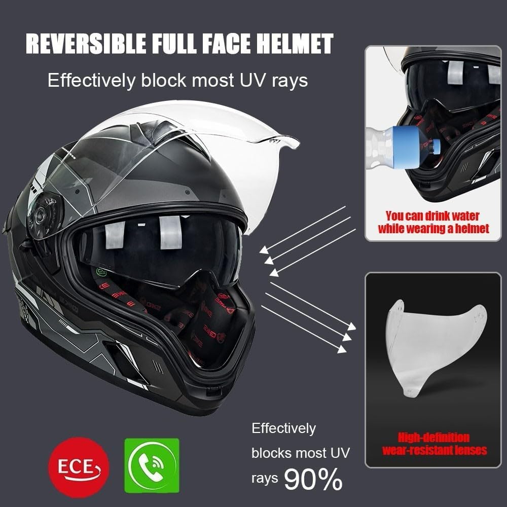 Bluetooth Full Face Motorcycle Helmet DOT Approved Modular Motorcycle Helmets with Built-in Sun Visor
