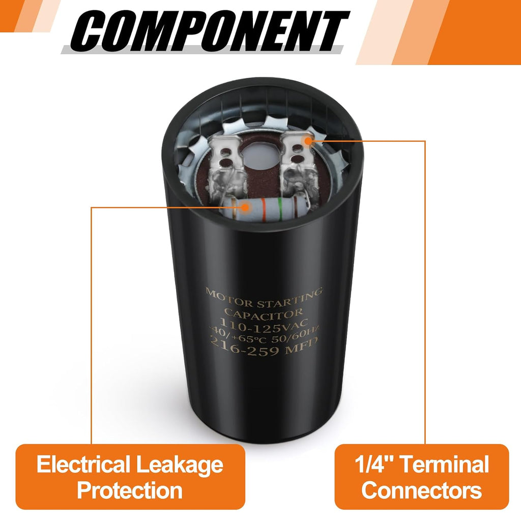 216-259 uf/MFD 110-125V VAC 50/60 Hz AC Electric Round Start Capacitor Universal Replacement for Electric Motor Applications